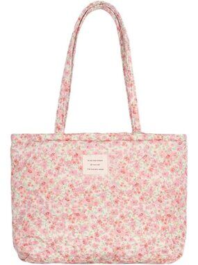 Floral Quilted Cotton Shoulder Bag for Women Medium Size Handbag Large Capacity